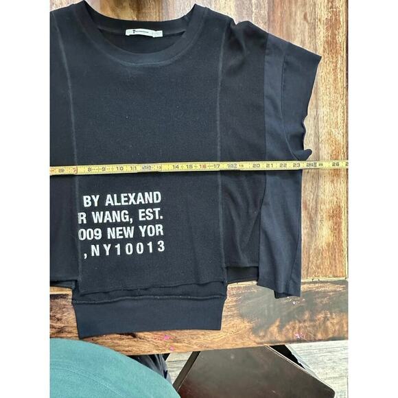 T by Alexander Wang Black Waffle Jersey Rib Combo Cap Sleeves Top Size Medium - Picture 5 of 14